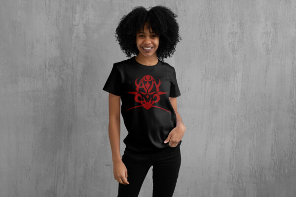 T-shirt noir femme  S.O.D.O.M. / Armaguet Nad (logo imprimé rouge devant)